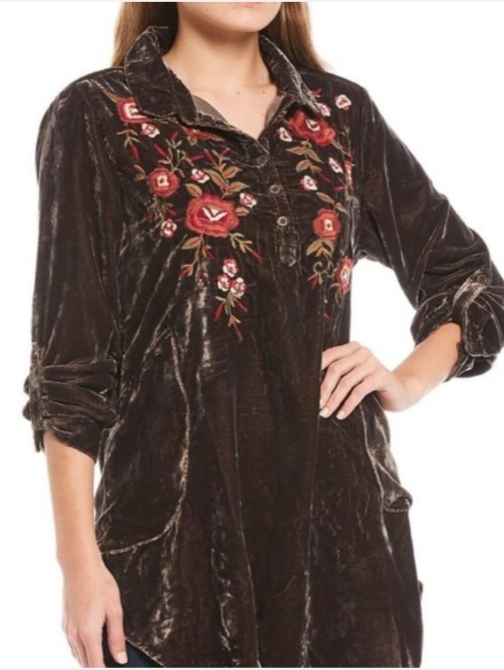 Karyn Seo Charcoal Velour Embroidered Mini Dress Women's Small Pockets